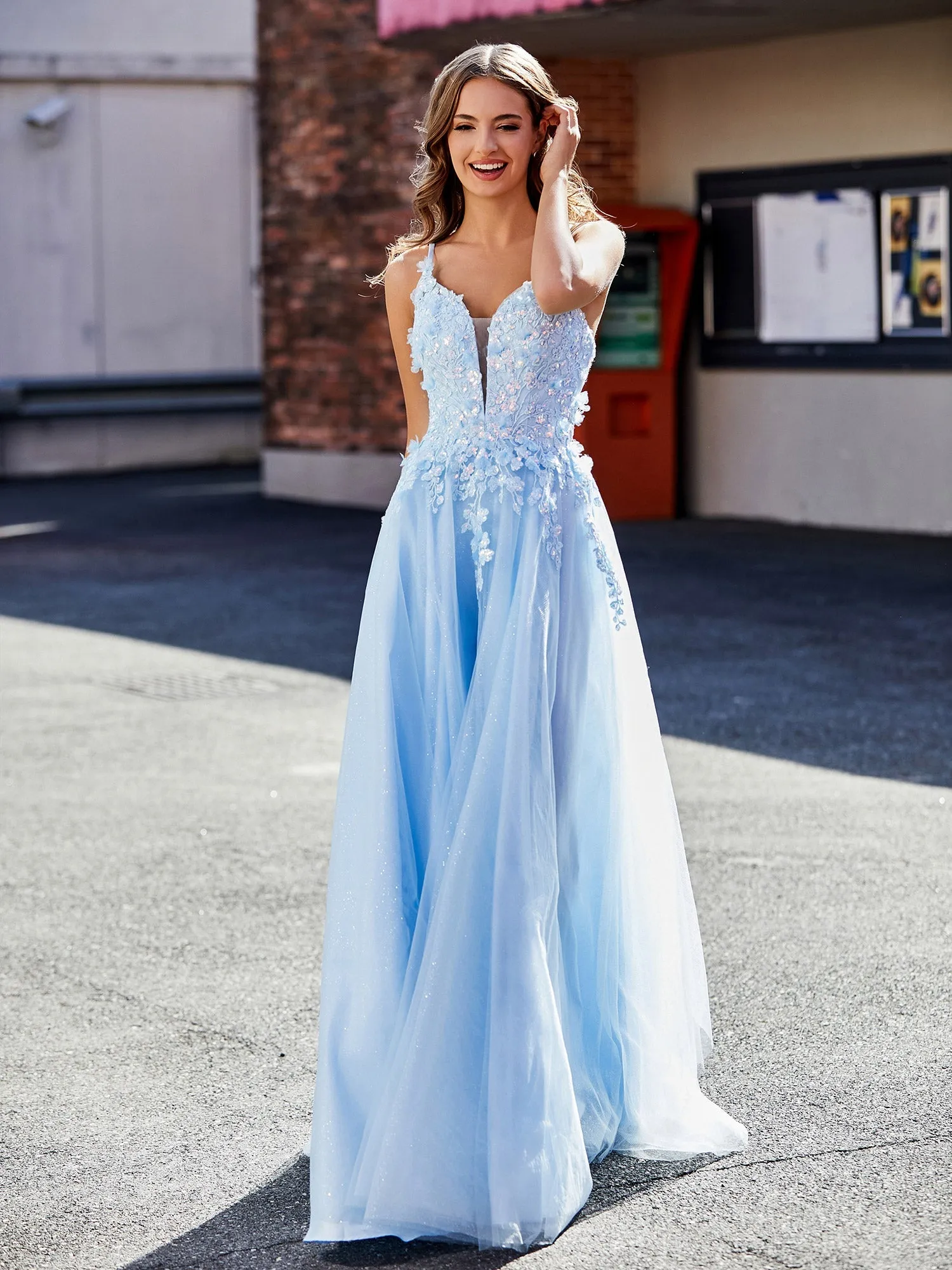Flower Applique Ruched Skirt Tulle Gown Royal Blue