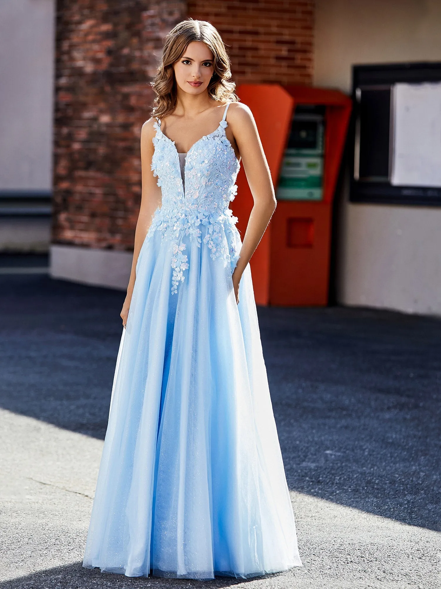 Flower Applique Ruched Skirt Tulle Gown Royal Blue