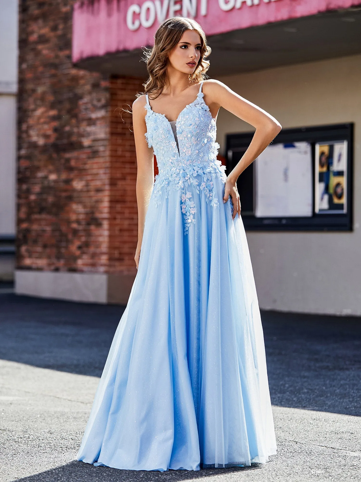 Flower Applique Ruched Skirt Tulle Gown Royal Blue