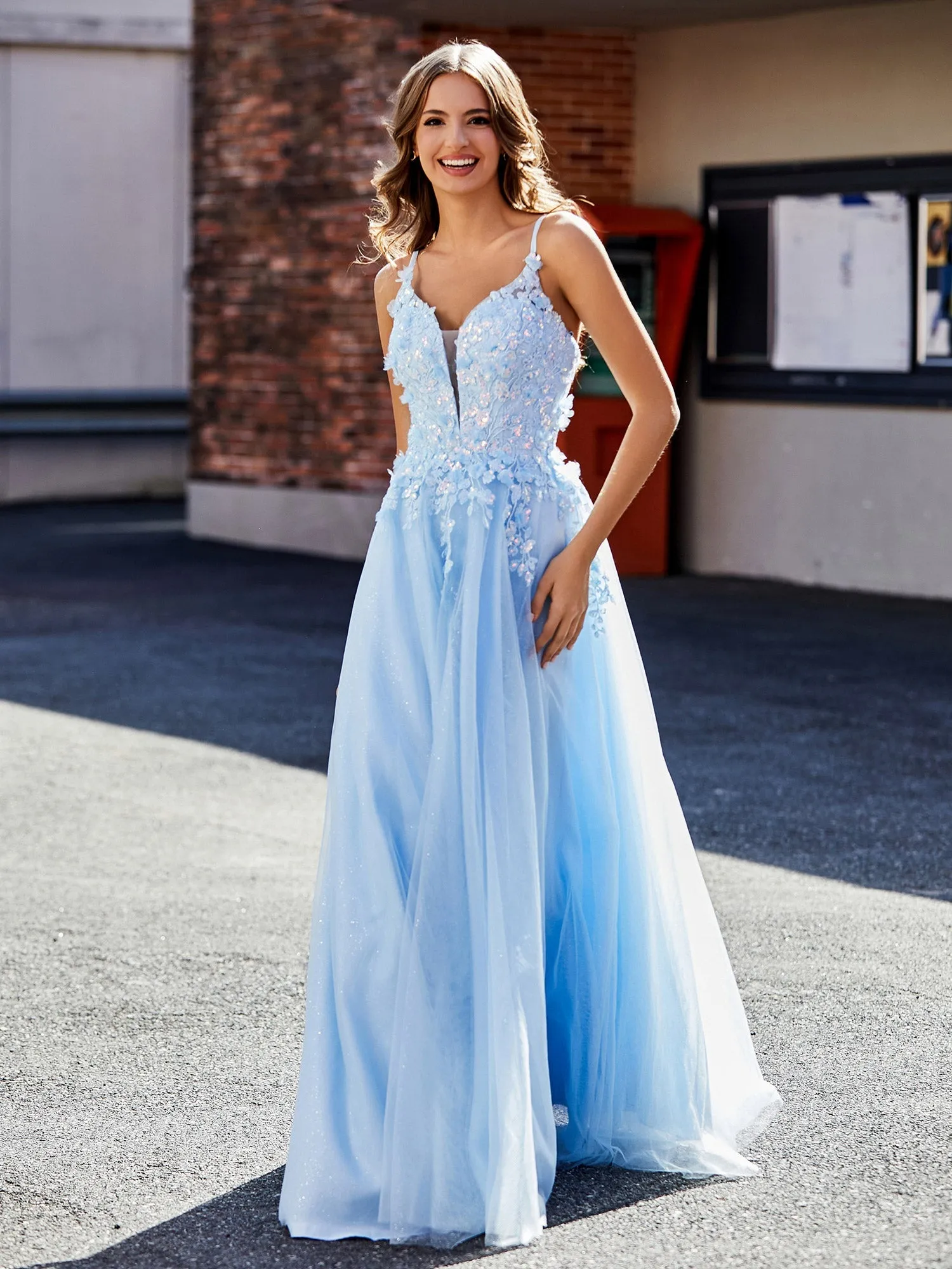 Flower Applique Ruched Skirt Tulle Gown Royal Blue