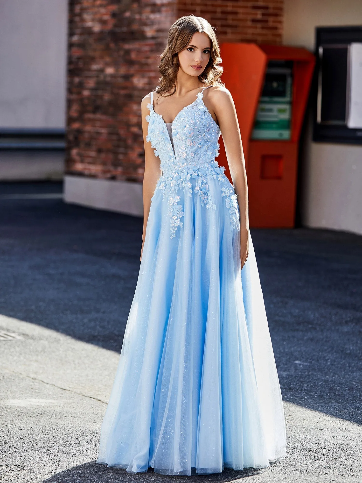 Flower Applique Ruched Skirt Tulle Gown Royal Blue