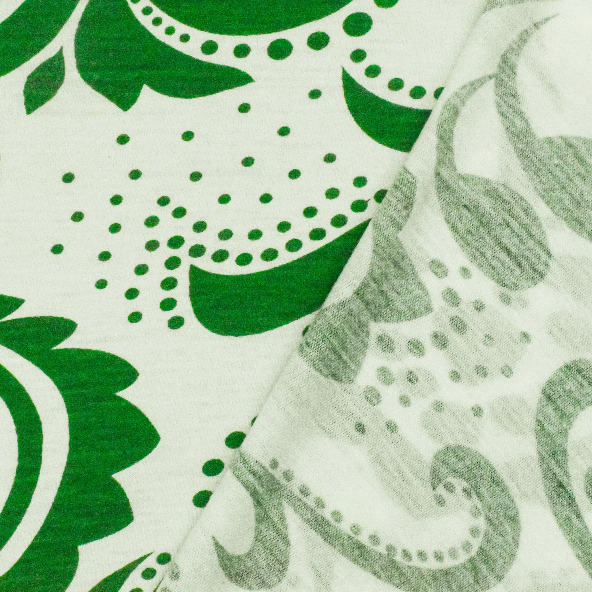 Green-Ivory Abstract Dot Printed Slub Jersey Knit Fabric