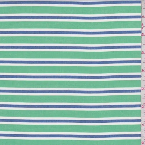Green/Blue Stripe Rayon Oxford Shirting Fabric