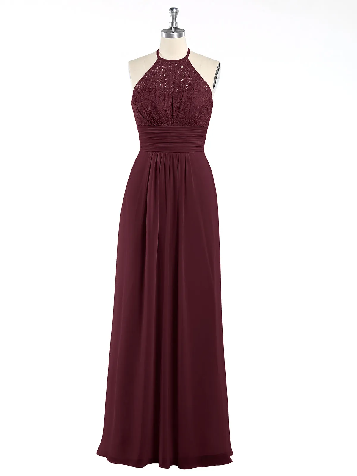Halter Chiffon And Lace Long Dresses Cabernet Plus Size