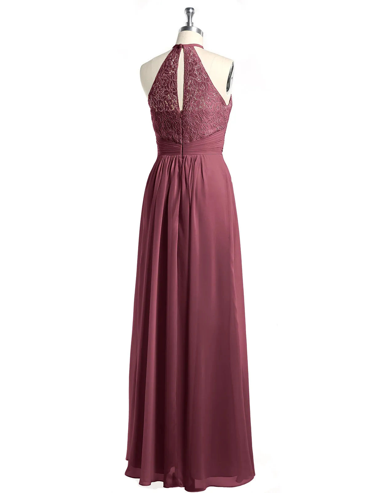 Halter Chiffon And Lace Long Dresses Cabernet Plus Size