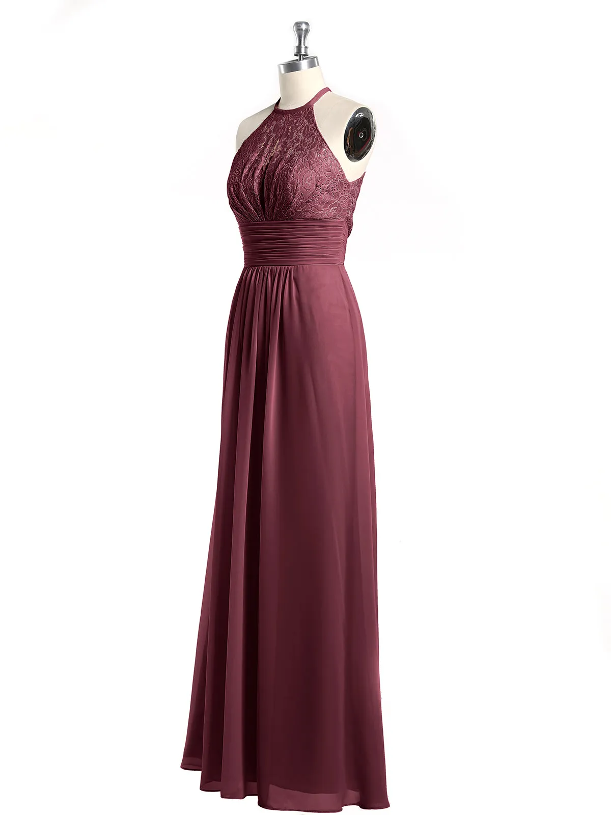 Halter Chiffon And Lace Long Dresses Cabernet Plus Size