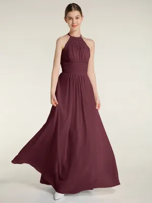 Halter Chiffon And Lace Long Dresses Cabernet Plus Size