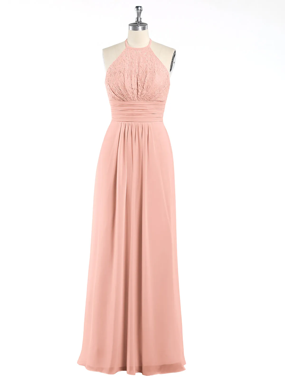 Halter Chiffon And Lace Long Dresses Coral Plus Size