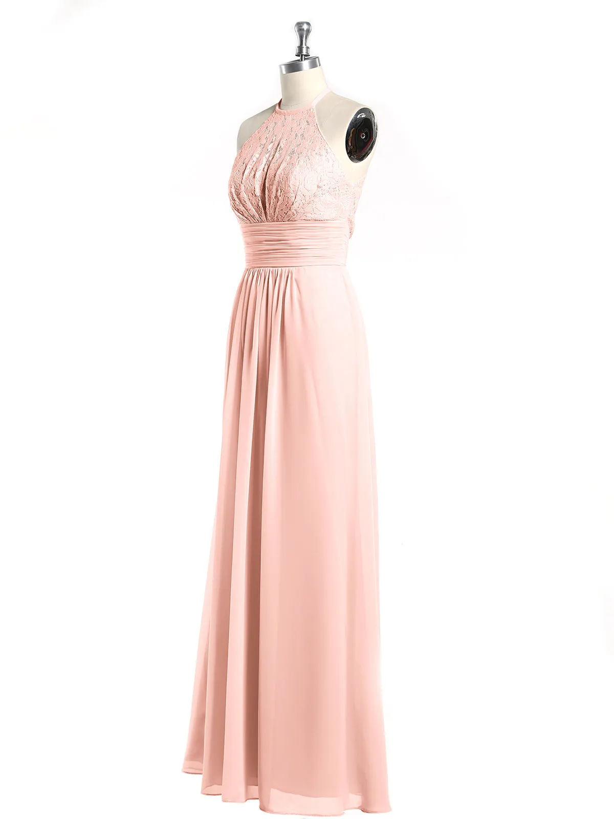 Halter Chiffon And Lace Long Dresses Coral Plus Size