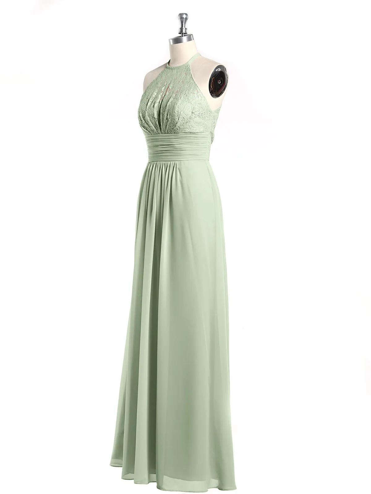 Halter Chiffon And Lace Long Dresses Dusty Sage