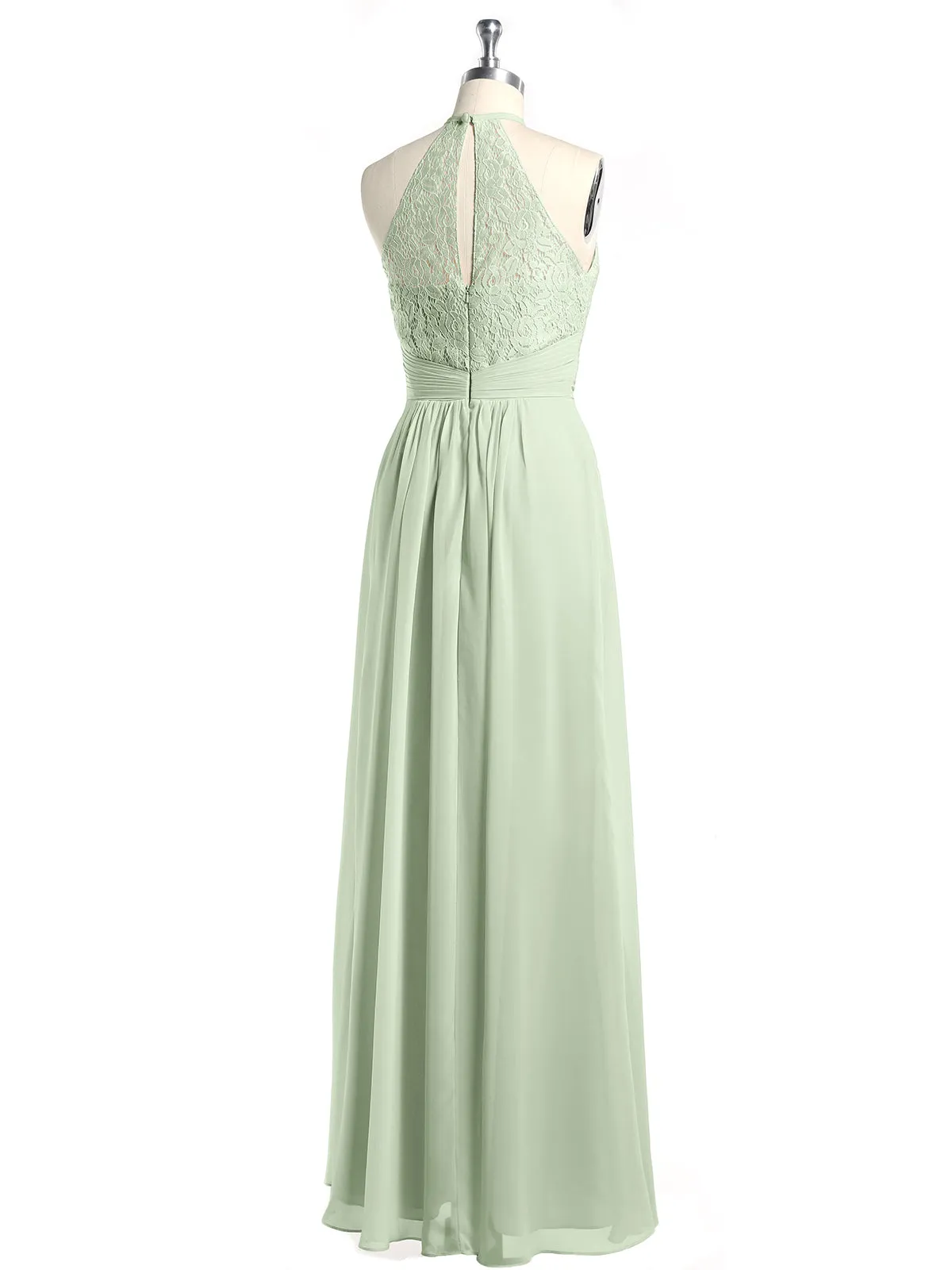 Halter Chiffon And Lace Long Dresses Dusty Sage