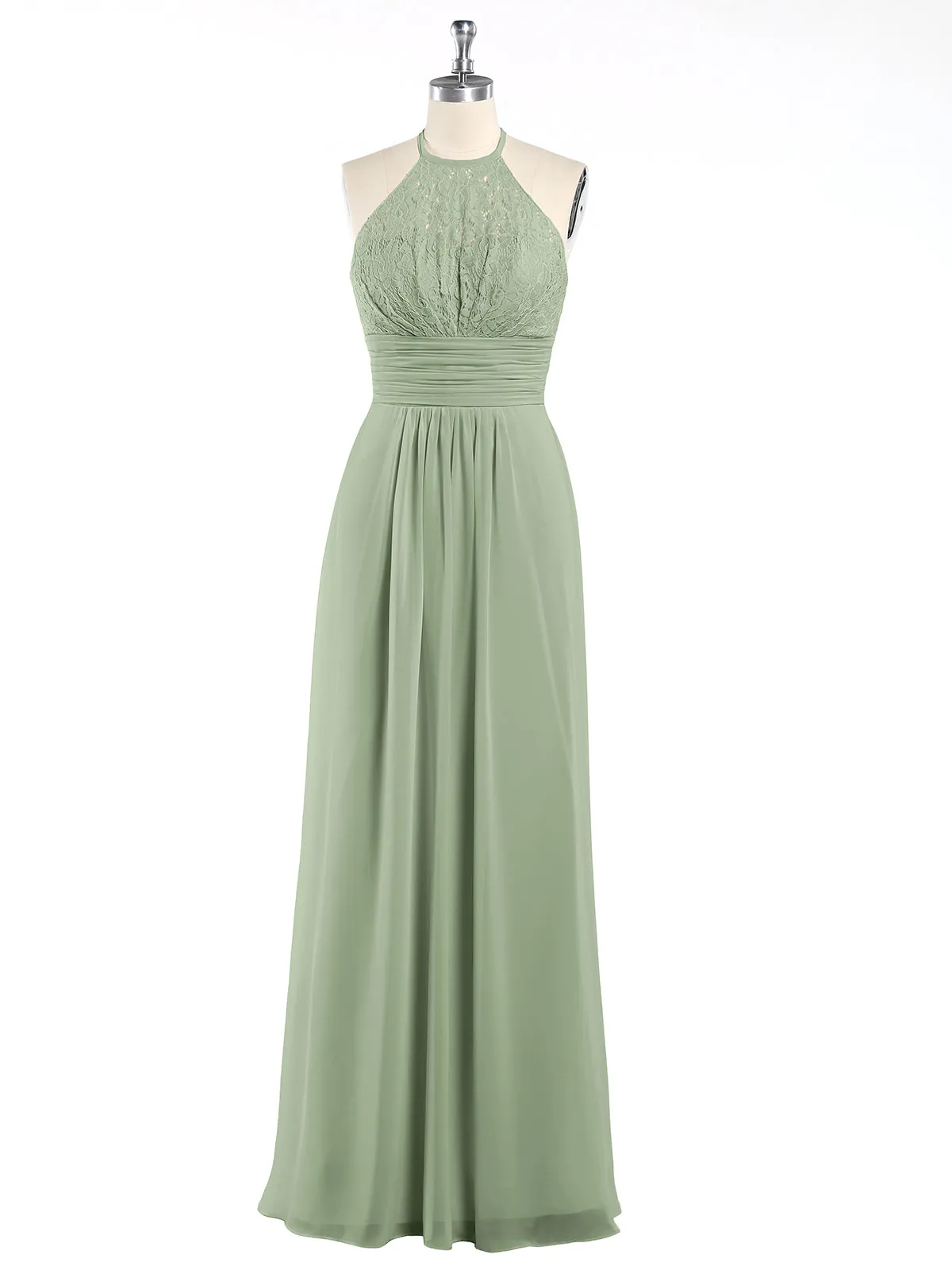 Halter Chiffon And Lace Long Dresses Dusty Sage