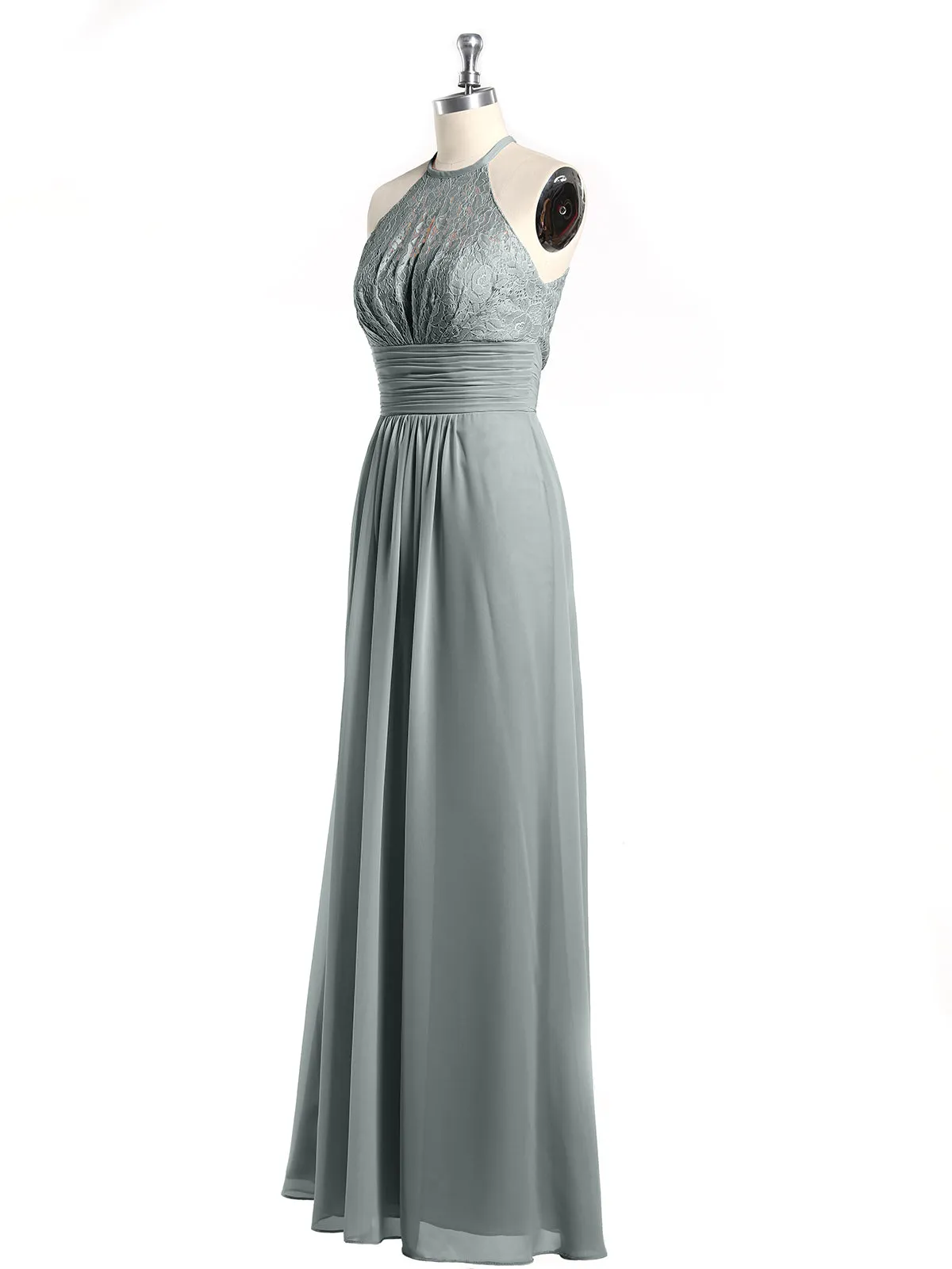 Halter Chiffon And Lace Long Dresses Steel Grey Plus Size