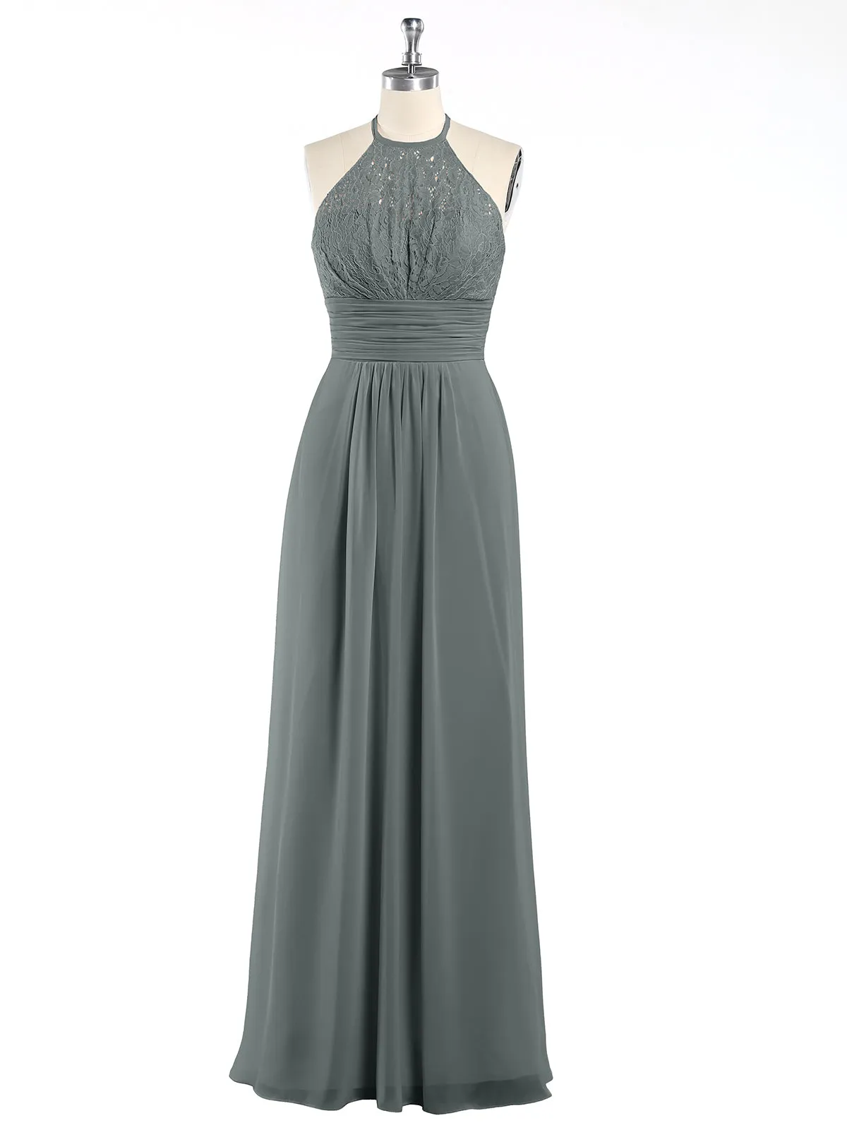Halter Chiffon And Lace Long Dresses Steel Grey Plus Size