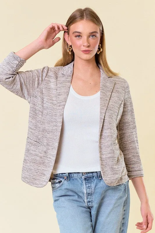Heathered Knit Shirring Sleeve Blazers - 2 Colors!