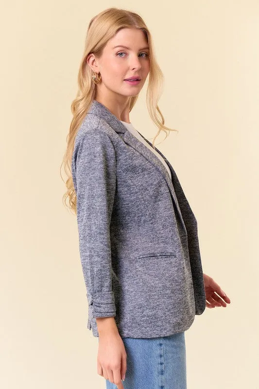 Heathered Knit Shirring Sleeve Blazers - 2 Colors!
