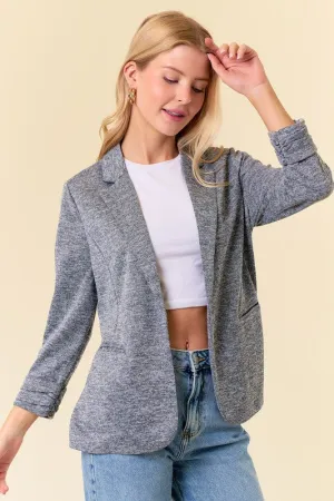 Heathered Knit Shirring Sleeve Blazers - 2 Colors!
