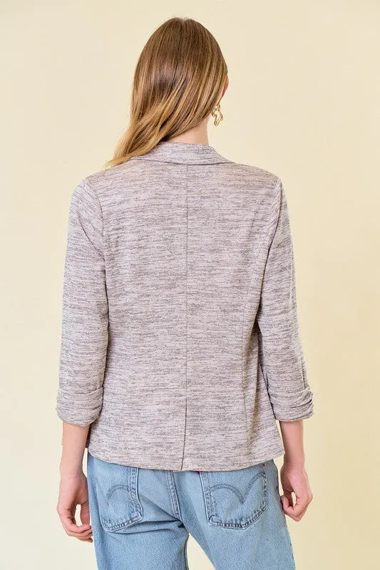 Heathered Knit Shirring Sleeve Blazers - 2 Colors!