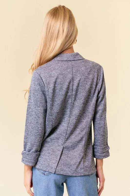 Heathered Knit Shirring Sleeve Blazers - 2 Colors!