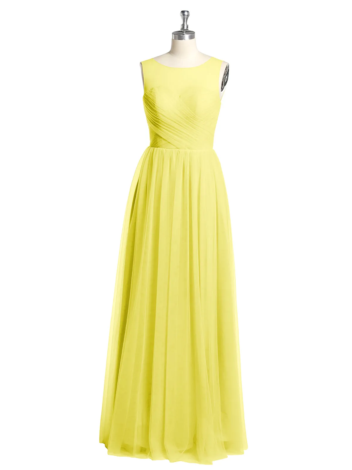 Illusion Neck Cross Tulle Bridesmaid Dresses-Lemon