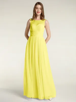 Illusion Neck Cross Tulle Bridesmaid Dresses-Lemon