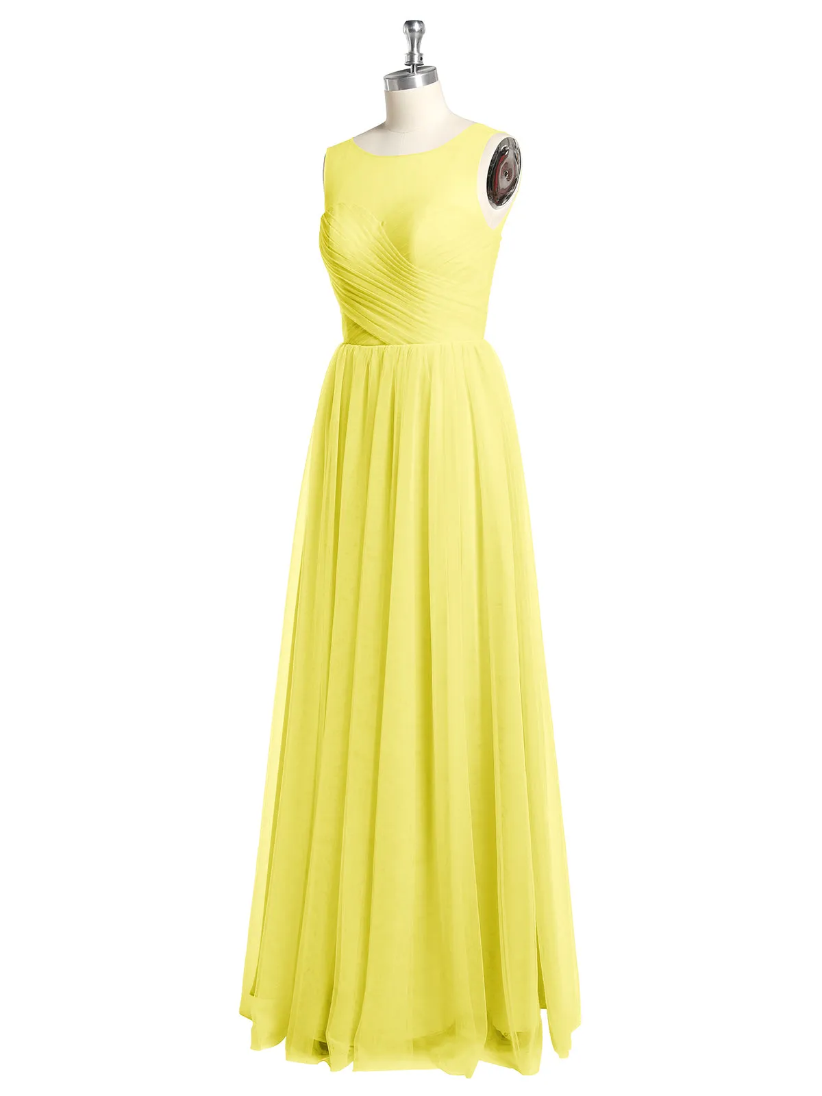Illusion Neck Cross Tulle Bridesmaid Dresses-Lemon