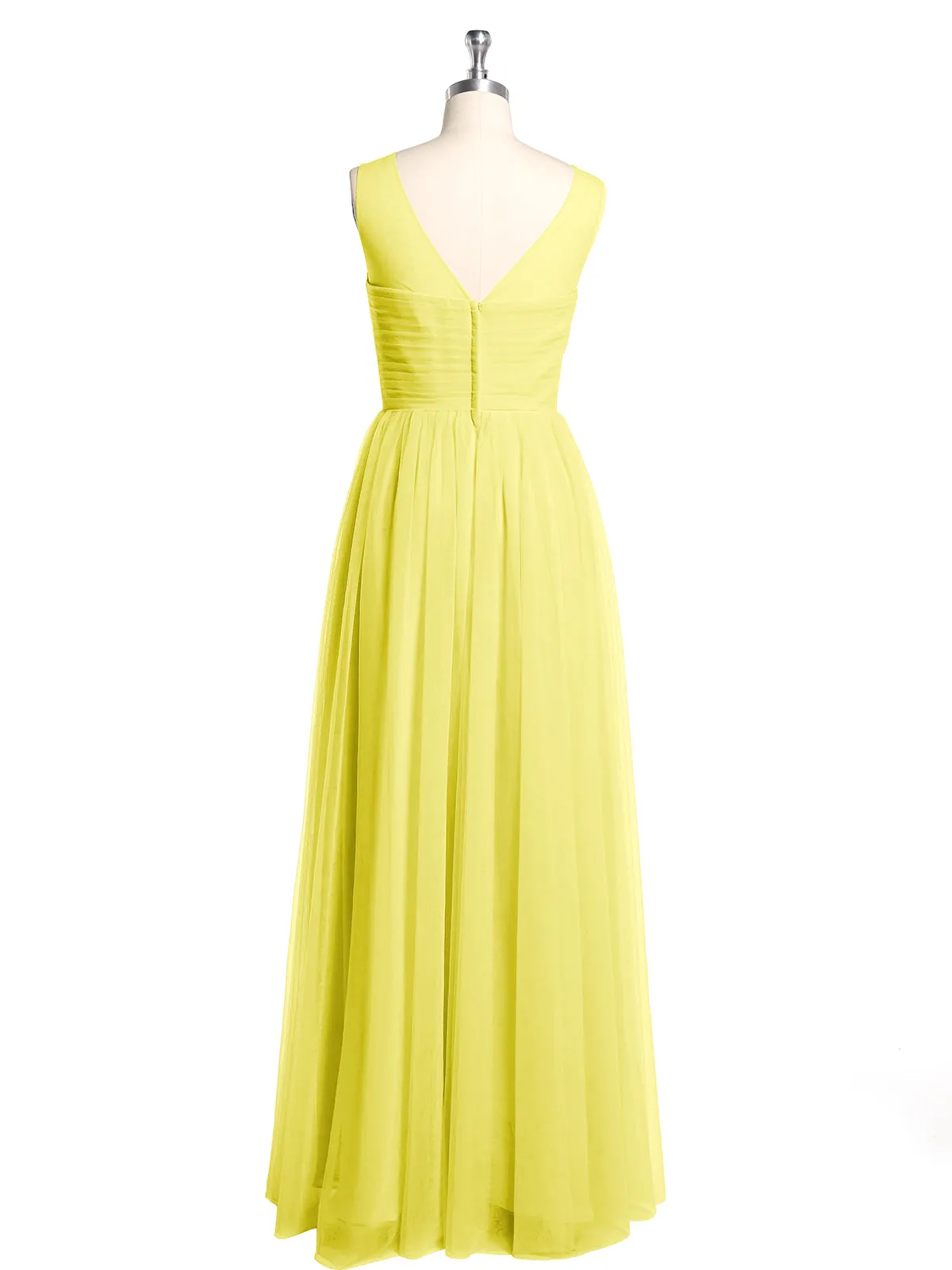 Illusion Neck Cross Tulle Bridesmaid Dresses-Lemon