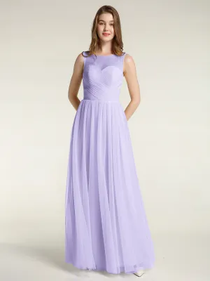 Illusion Neck Cross Tulle Bridesmaid Dresses-Lilac Plus Size