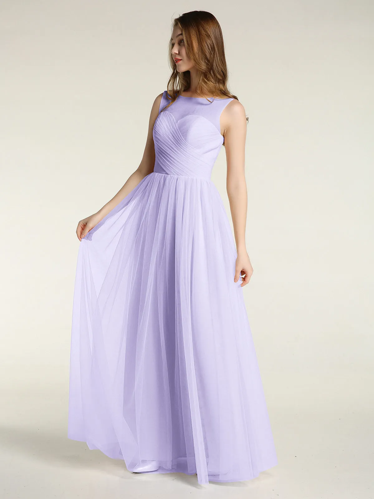 Illusion Neck Cross Tulle Bridesmaid Dresses-Lilac Plus Size
