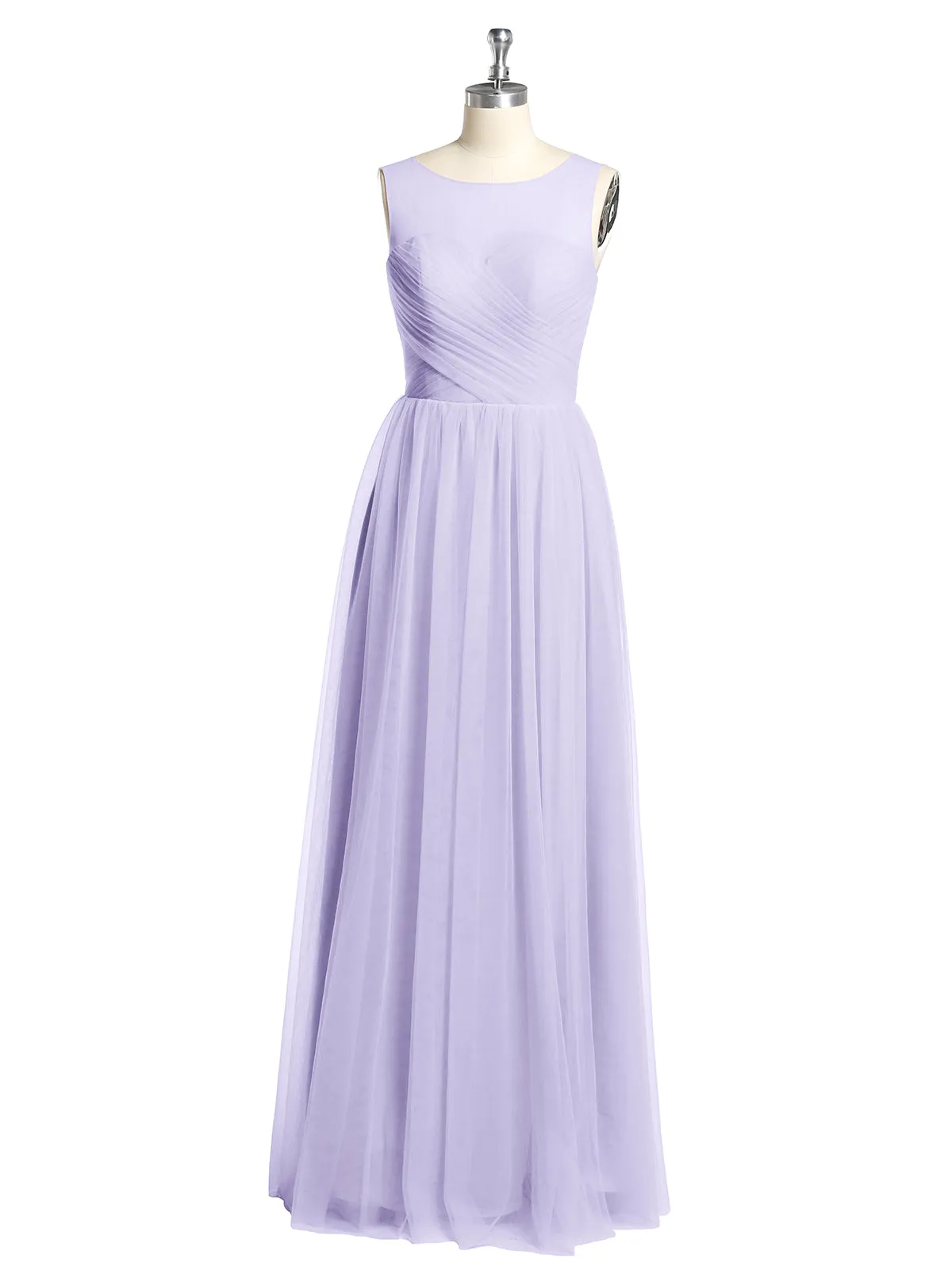 Illusion Neck Cross Tulle Bridesmaid Dresses-Lilac Plus Size