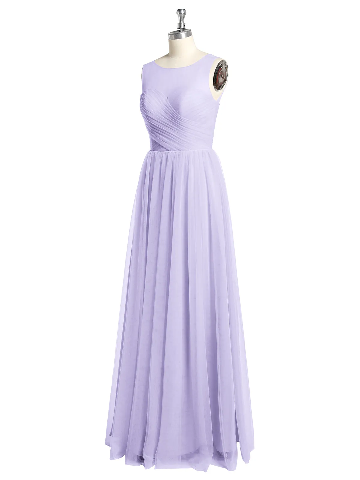Illusion Neck Cross Tulle Bridesmaid Dresses-Lilac Plus Size