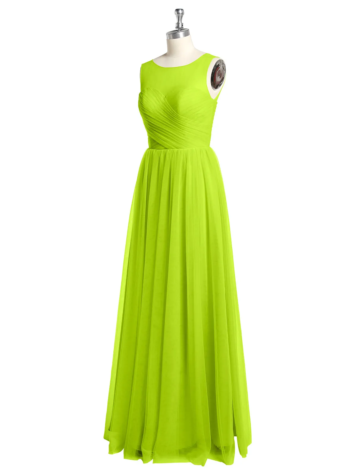 Illusion Neck Cross Tulle Bridesmaid Dresses-Lime Green Plus Size