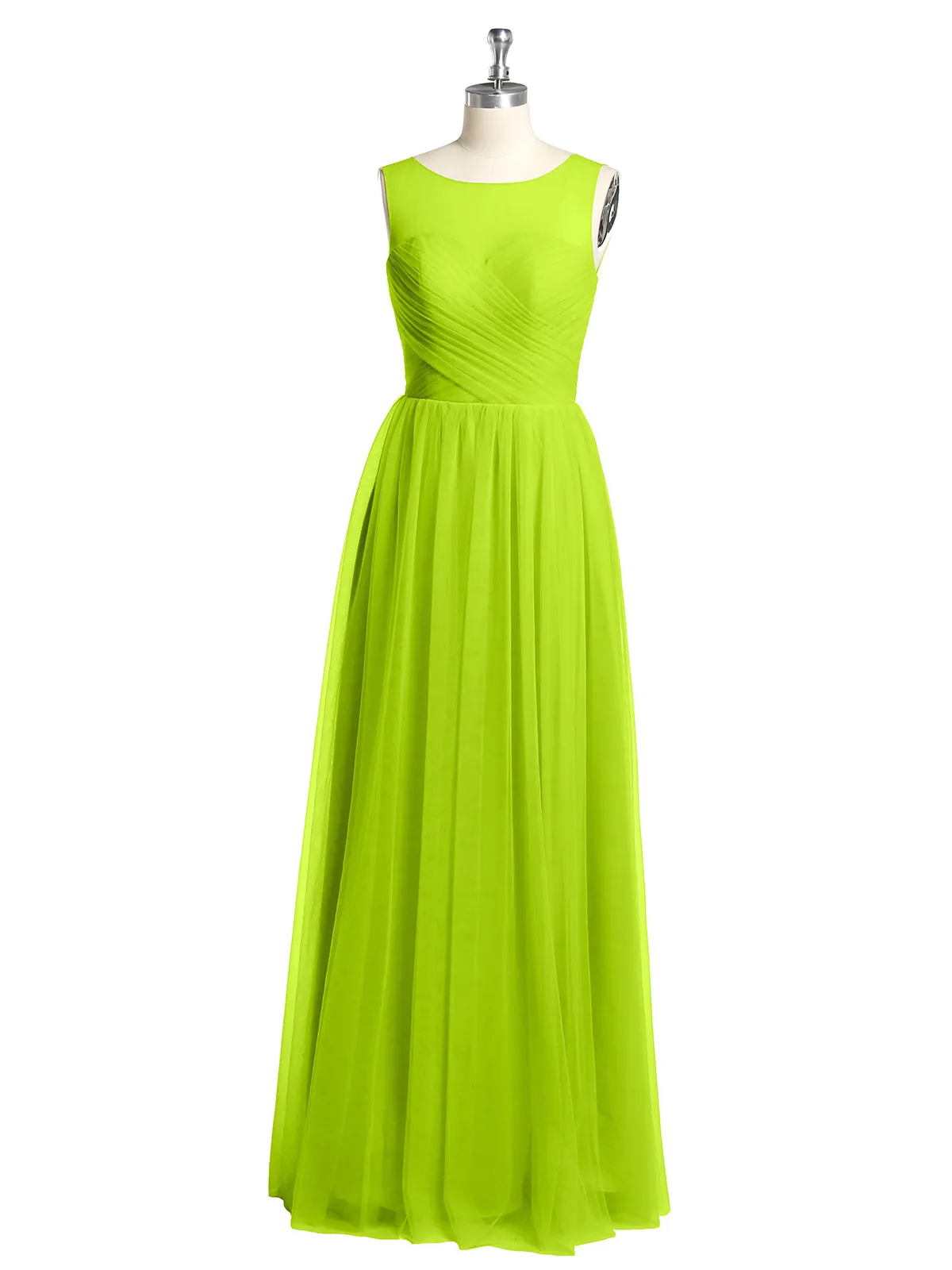 Illusion Neck Cross Tulle Bridesmaid Dresses-Lime Green