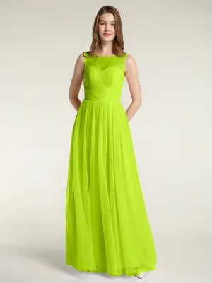 Illusion Neck Cross Tulle Bridesmaid Dresses-Lime Green