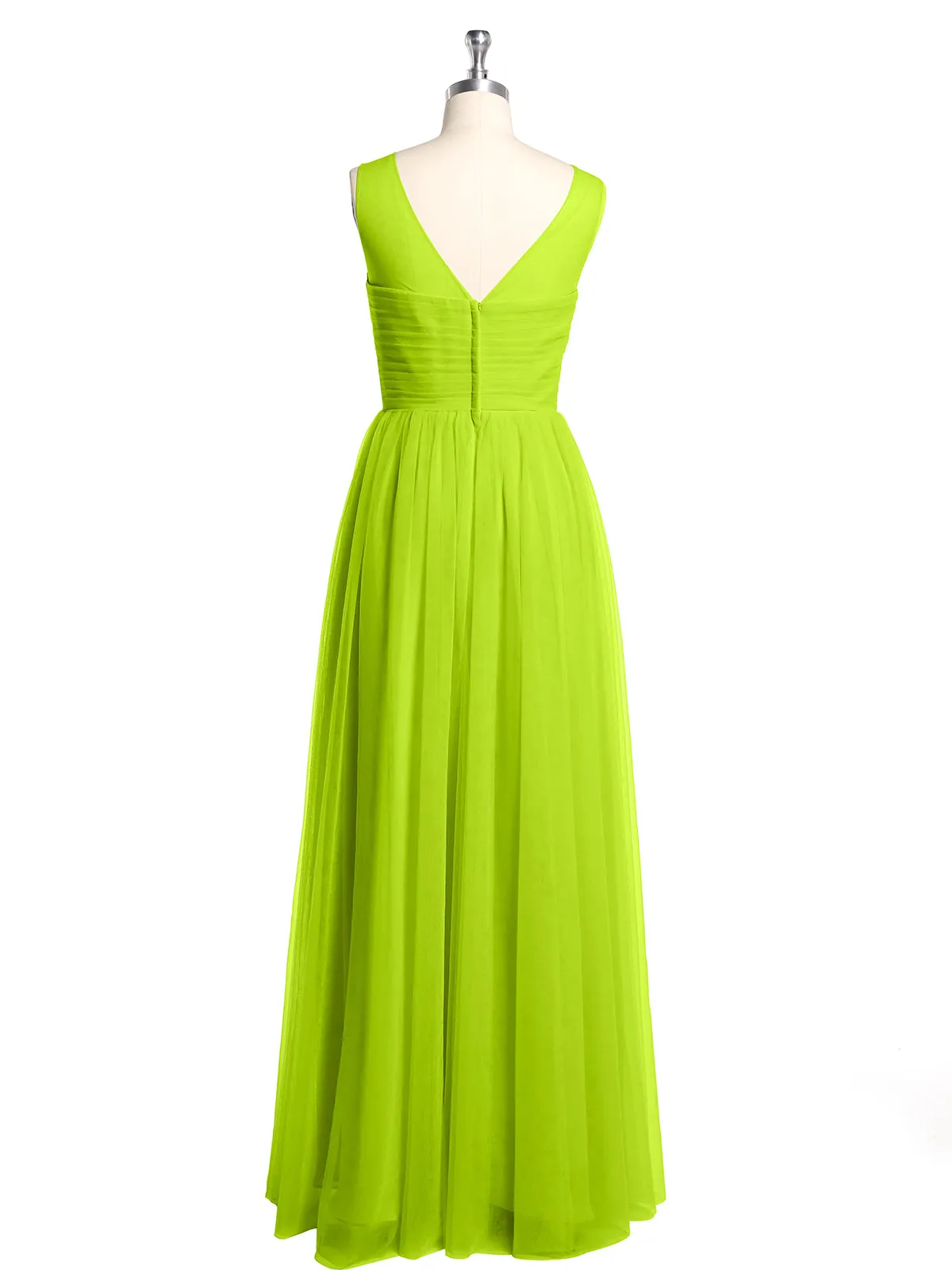 Illusion Neck Cross Tulle Bridesmaid Dresses-Lime Green