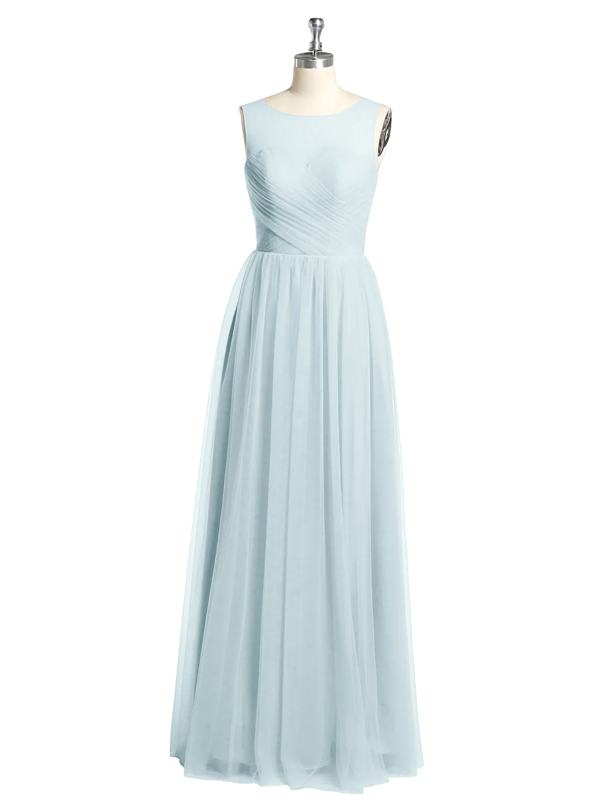 Illusion Neck Cross Tulle Bridesmaid Dresses-Mist