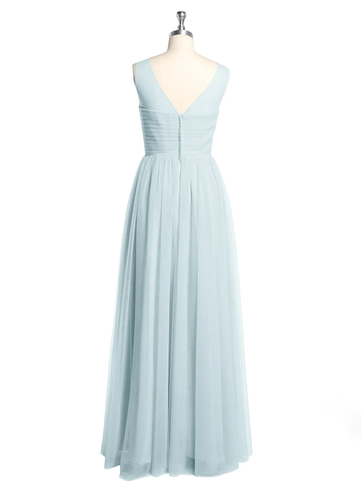 Illusion Neck Cross Tulle Bridesmaid Dresses-Mist