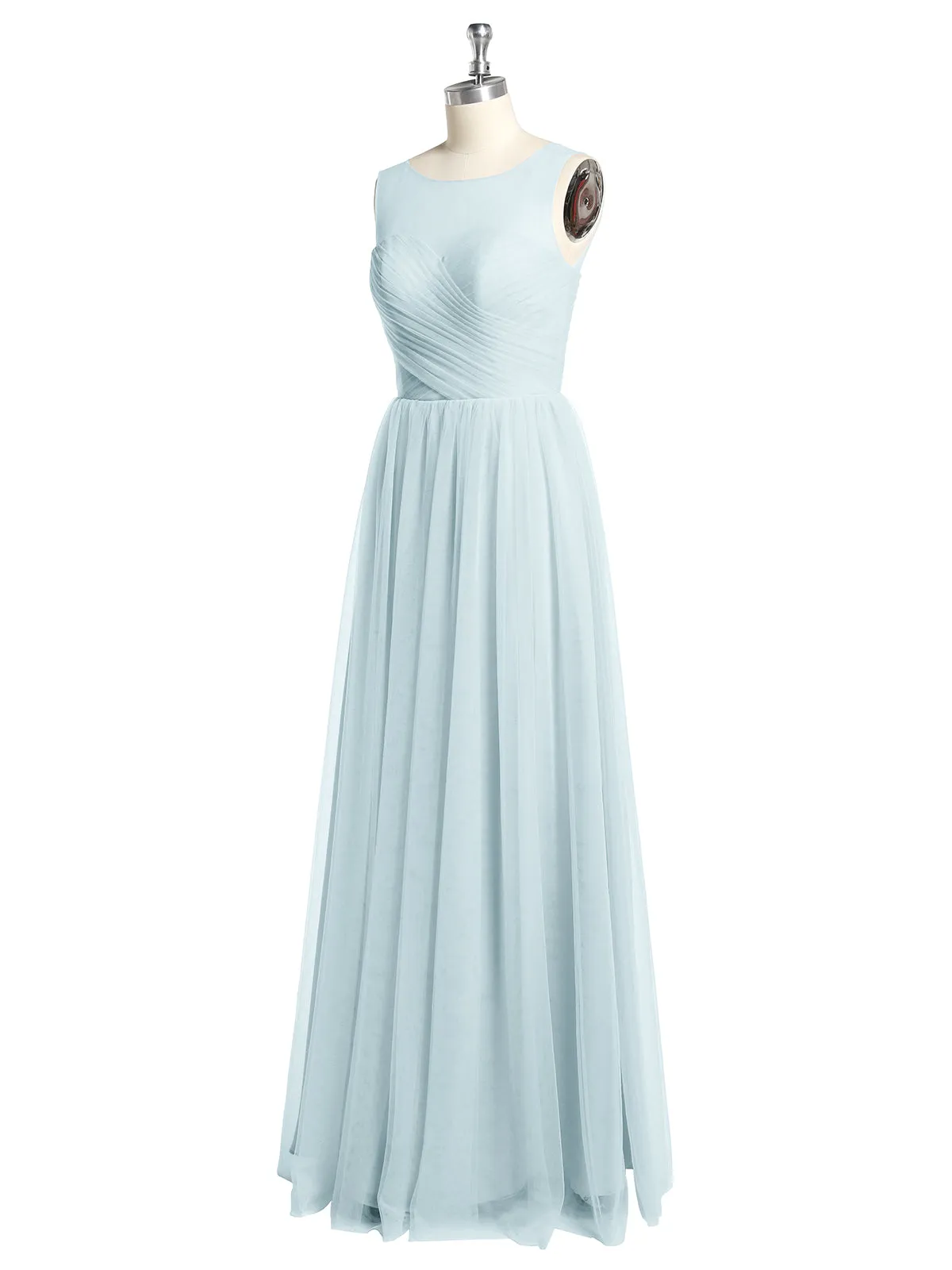 Illusion Neck Cross Tulle Bridesmaid Dresses-Mist