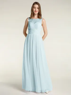 Illusion Neck Cross Tulle Bridesmaid Dresses-Mist