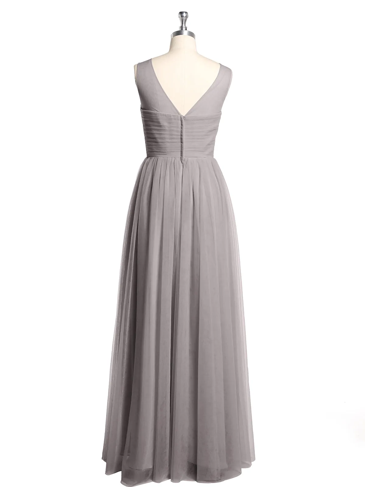 Illusion Neck Cross Tulle Bridesmaid Dresses-Silver Plus Size