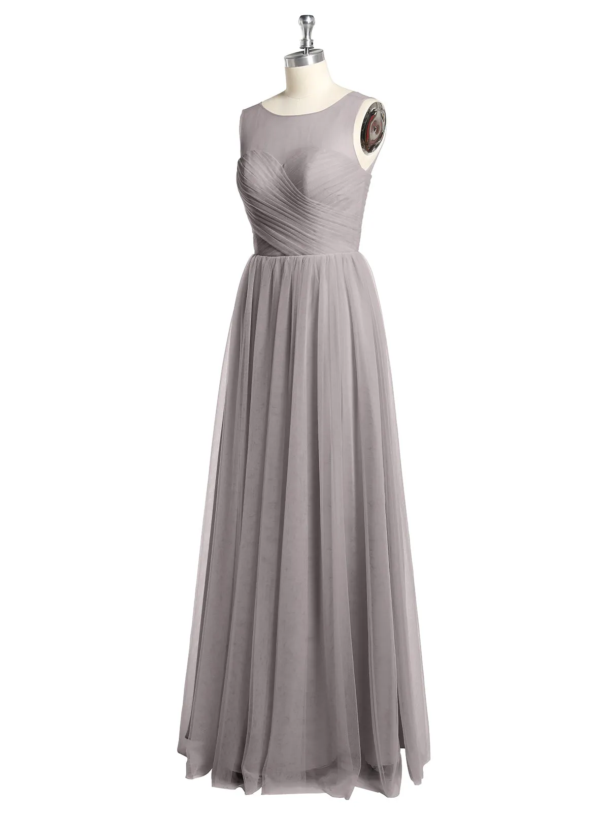 Illusion Neck Cross Tulle Bridesmaid Dresses-Silver Plus Size