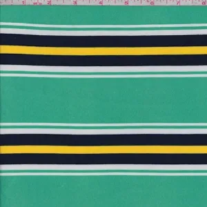 Jade/Navy/Yellow Stripe Double Brushed Jersey Knit Fabric