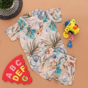 Leafy Delight: Trendy Boys' Shirt and Shorts with Nature Prints