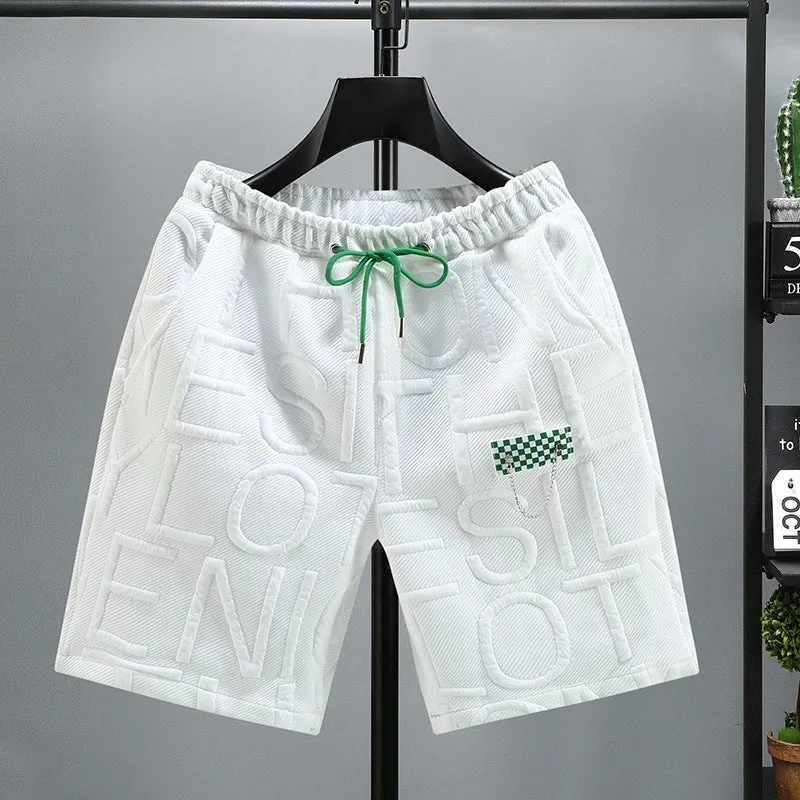 Letter Loose Men's Trendy Fashion Cropped Beach Shorts Plus Size