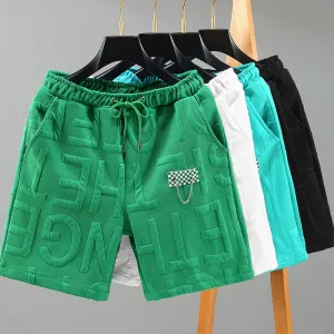 Letter Loose Men's Trendy Fashion Cropped Beach Shorts Plus Size