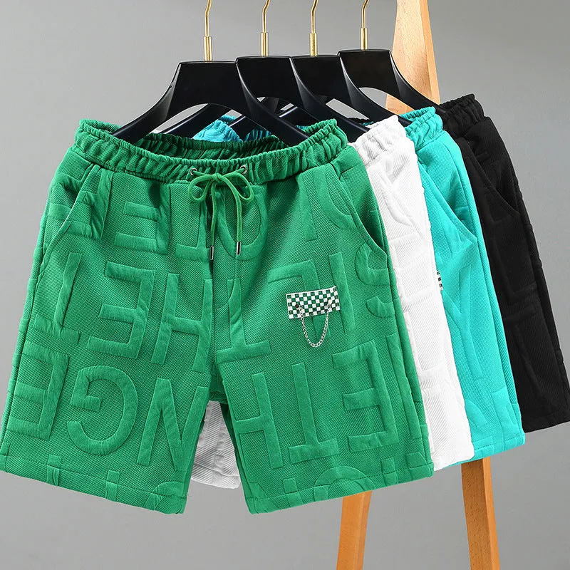 Letter Loose Men's Trendy Fashion Cropped Beach Shorts Plus Size