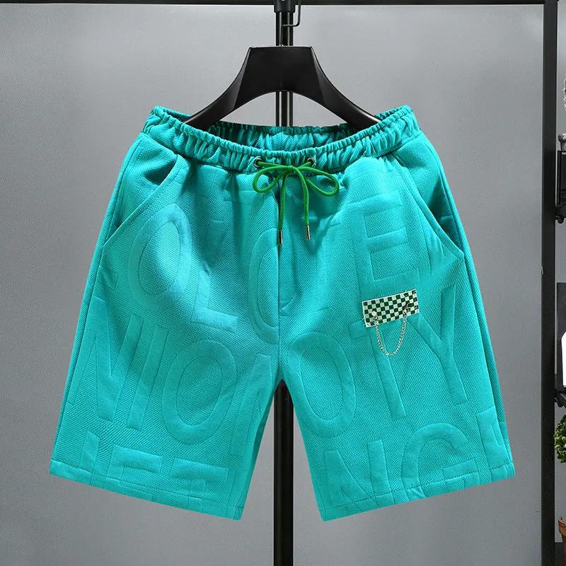 Letter Loose Men's Trendy Fashion Cropped Beach Shorts Plus Size