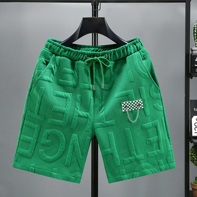 Letter Loose Men's Trendy Fashion Cropped Beach Shorts Plus Size