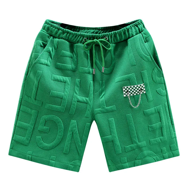 Letter Loose Men's Trendy Fashion Cropped Beach Shorts Plus Size