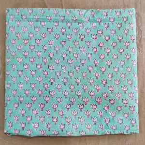 Light Aqua Lotus Blockprint Cotton Fabric